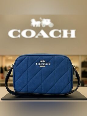 Coach Quilted Denim Mini Jamie Camera Crossbody Bag - Blue. NWT